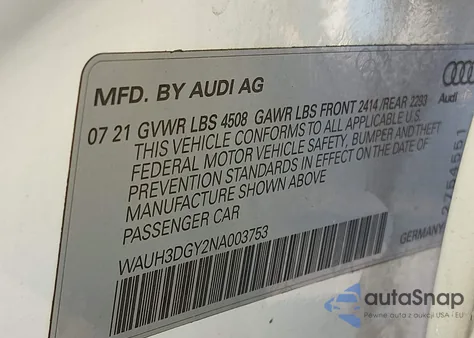 2022 Audi S3 Premium Plus Tfsi Quattro S Tronic z USA, uszkodzony, nr VIN WAUH3DGY2NA003753